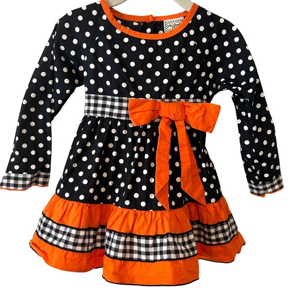 Ann Loren Girl's Halloween Cotton Polka Dot Ruffle Dress in Size 2/3T - Picture 1 of 9